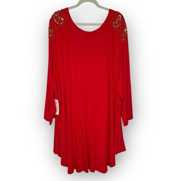 Roaman's Boatneck Ultra Drape Swing Tunic Red Beaded Women Plus Size 5X NWT Flaw - Picture 1 of 10